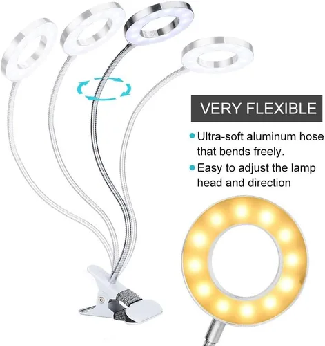 Vista 2 de Luz LED de lectura, lámpara de maquillaje, carga USB, ajustable, salón de belleza, luces LED de escritorio con clip para cejas, labios, extensión