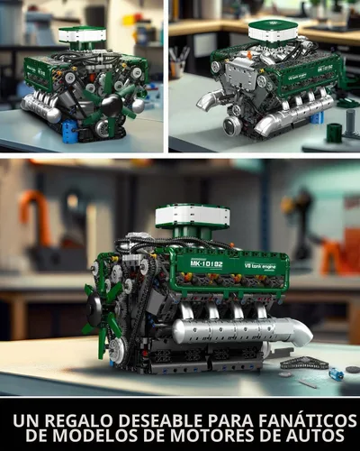 Vista 6 de Mould King 10182 Juegos de Bloques de Construcción de Motor V8, Kit de Modelo de Motor de Tanque MOC V8 con Batería y Motor, Juguetes