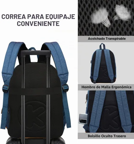 Vista 6 de Mochila Grande de Equipaje de Mano para Portátil para Viajes, Azul