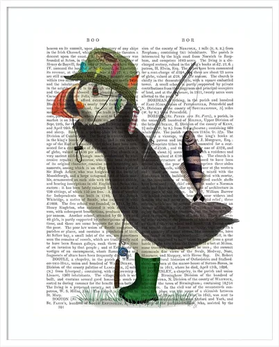Vista 12 de Amanti Art Framed Wall Art Print 21x17 Puffin Fishing by Fab Funky, Animals Wall Art, Whimsical Decor, Small Poster Painting Artwork for Living