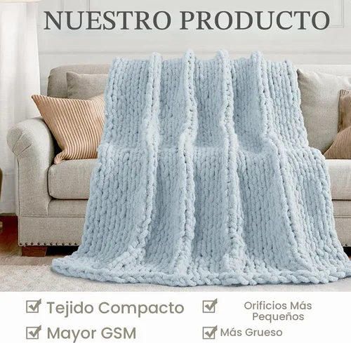 Vista 4 de Manta de punto grueso, 50 x 60 pulgadas, 100% hecha a mano con Azul bebé