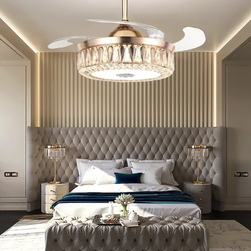 Vista 8 de Ventiladores de techo Bluetooth de 42 pulgadas con luces, moderno ventilador de techo retráctil y control remoto, 7 cambios de color, luz de Dorado-2