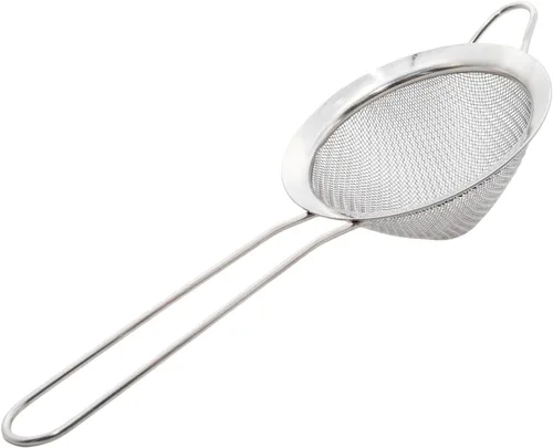 Vista 7 de Colador de malla fina negra – Tamiz de mano de acero inoxidable 304, filtro de cocina pequeño para hornear, té y cóctel (8.3 pulgadas)
