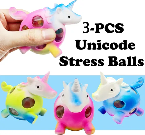Vista 2 de ZTATU Pelota antiestrés de unicornio (3 unidades) bolas antiestrés de unicornio para adultos, bolas estrujables para apretar, recuerdos de fiesta