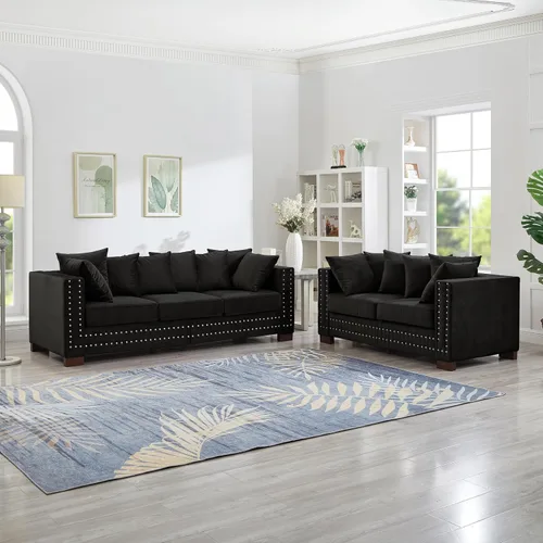 Vista 8 de Harper & Bright Designs Juego de sofá tapizado de terciopelo moderno de 2 piezas de 2 + 3 plazas con espacio de almacenamiento, sofá biplaza y sofá