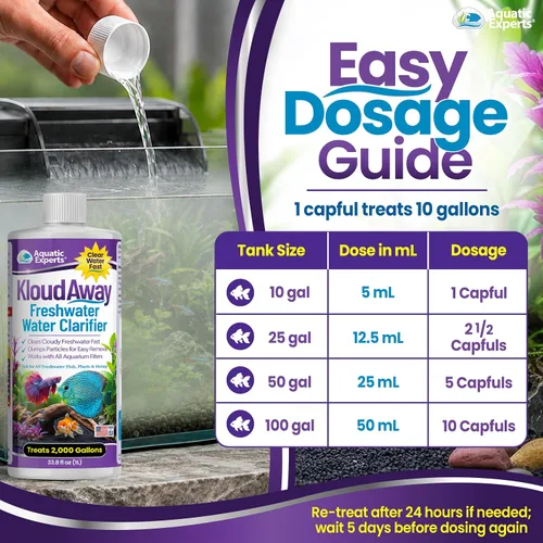Vista 5 de KloudAway Aquarium Water Clarifier – Clears Cloudy Water in Freshwater Fish Tanks, 1 Liter, Made in USA, Aquatic Experts