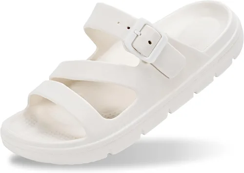 Vista 10 de PIMIO Sandalias de soporte de arco para mujer, deslizantes de recuperación para alivio de la fascitis plantar, antideslizantes, ligeras, con cojín