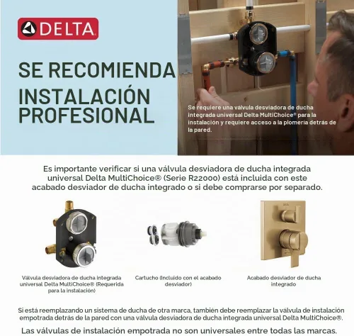 Vista 2 de Delta Faucet Ara 17 Series - Kit de moldura de válvula desviadora integrada de 6 ajustes, kit de moldura de válvula desviadora dorada, kit de Bronce