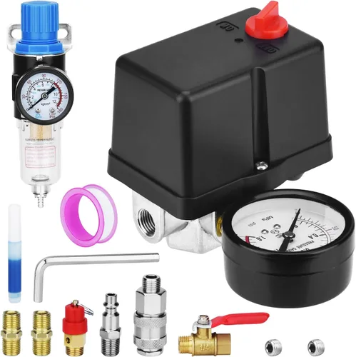 Vista 12 de Válvula de control universal del interruptor de presión del compresor de aire (90-120 PSI, 110V-240V) con regulador de 0-180 PSI y válvula de alivio