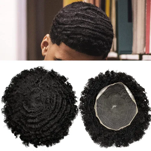 Vista 18 de Afro - Toupee - Toupee para hombre, encaje suizo, rizado, para hombres negros, hombres afroamericanos, todos los encajes, sistemas de reemplazo