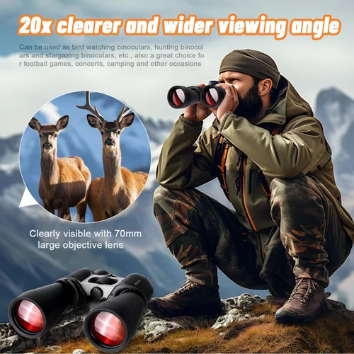 Vista 2 de 20 x 70 prismáticos para adultos de alta potencia para observación de aves, caza y viajes con lente BAK4, el kit también incluye binoculares