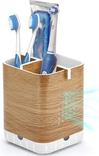 Vista 10 de Boperzi Portacepillos de dientes negros para baño, soporte eléctrico para cepillos de dientes con divisor de bambú, cepillo de dientes