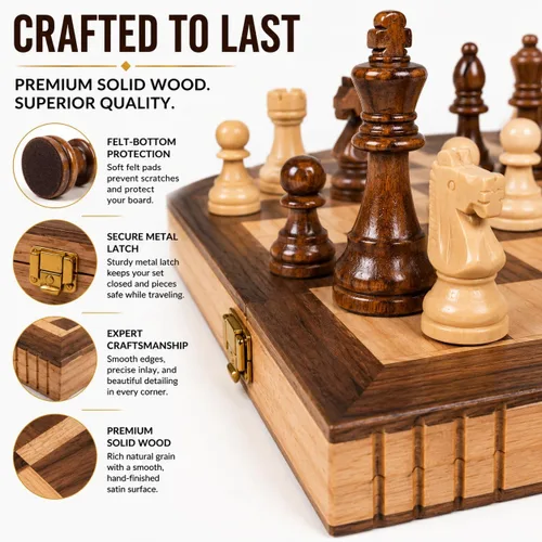 Vista 4 de Juego de ajedrez de madera plegable con cierre de imán de Kangaroo's Folding