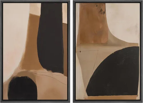 Vista 119 de SIGNWIN Lienzo enmarcado para pared, ilustraciones abstractas texturizadas en tonos beige terrosos, arte moderno, decorativo, contemporáneo