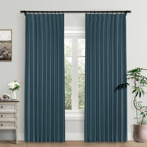 Vista 10 de Macochico Cortinas opacas de lino plisadas para oscurecer la habitación, panel con aislamiento térmico para dormitorio, sala de estar, sala