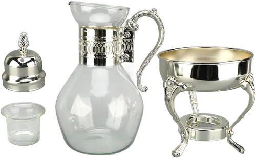 Vista 7 de Juego de tazas de café de vidrio vintage con tapa y taza, jarra de agua calentable para uso doméstico y oficina, 14 x 6.5 x 5.7 pulgadas, servicio