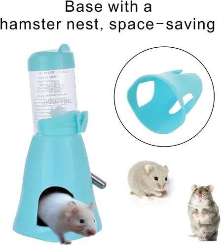 Vista 3 de Guardians Botella de agua de hámster, botella automática para beber Little Pet con base de contenedor de alimentos, choza, botellas de alimentación