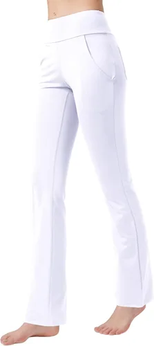 Vista 3 de nuveti Pantalones de yoga de cintura alta para mujer, con corte de bota, 4 bolsillos, pantalones de entrenamiento con control de abdomen, pantalones