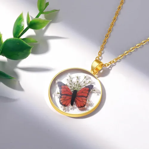 Vista 2 de Collar de mariposa Collar de flores silvestres prensadas Collar de resina Personalizado Prensado a mano Regalo para mujer