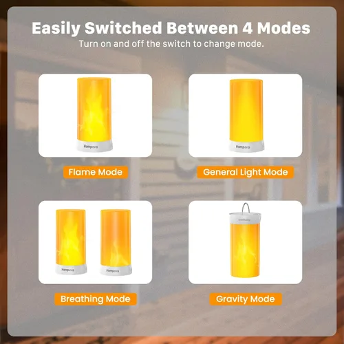 Vista 6 de Hompavo 【Actualizado】 Luces LED de llama, 4 modos de velas recargables sin llama con batería, linternas parpadeantes impermeables en pilar para sala