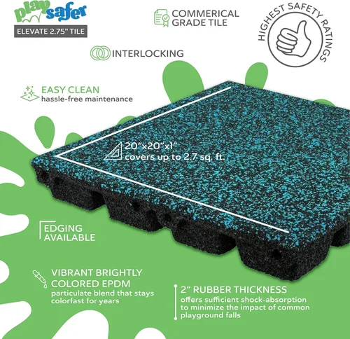 Vista 3 de Playsafer Elevate - Azulejos de goma – Azulejos de seguridad de alta densidad entrelazados y absorbentes de golpes de 2.75 pulgadas para parques