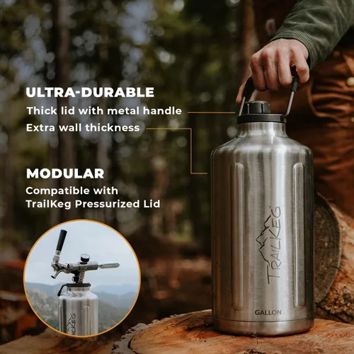 Vista 6 de TrailKeg Botella de agua deportiva, 128 onzas, un galón, acero inoxidable aislado al vacío, doble pared, caliente durante 12 horas, fría durante 48