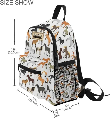 Vista 3 de Mochila personalizada con nombre para niños, linda mochila de caballo para viajes de guardería, bolsas de libros preescolares con nombre