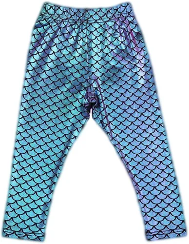 Vista 2 de Ropa para bebés y niñas, con escamas de pez de sirena, elásticos, de cintura alta, mallas para niñas pequeñas, leggings brillantes, trajes de verano