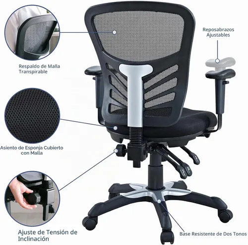 Vista 7 de Modway EEI-757-BLK Silla de oficina ergonómica articulada de malla en negro Color negro.
