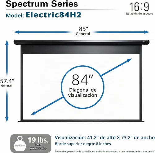 Vista 3 de Elite Screens 84" Spectrum Pantalla de proyector motorizada eléctrica, para cine en casa, juegos, ELECTRIC84H2