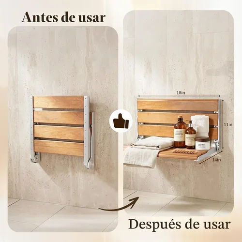 Vista 6 de Asiento de ducha de montaje en pared de 18", banco de ducha de montaje en pared para interior de ducha, asiento de ducha plegable, asientos de ducha