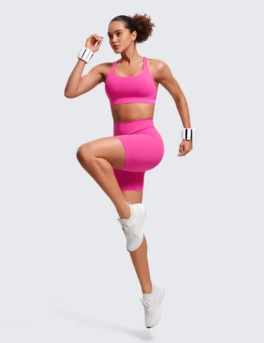 Vista 3 de CRZ YOGA - Top deportivo con tirantes delgados para mujer, brasier deportivo acolchado para yoga, entrenamiento y fitness, con espalda cruzada