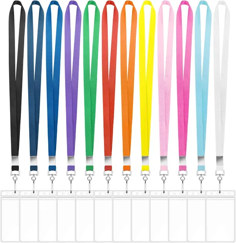 Vista 10 de Paquete de 4 cordones de crucero con soportes impermeables para tarjetas de identificación, 4 colores Soft lanyards, clear PVC zip holders, metal