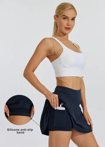 Vista 3 de Willit Faldas de tenis para mujer, de cintura alta, atléticas, para correr, con bolsillos cortos