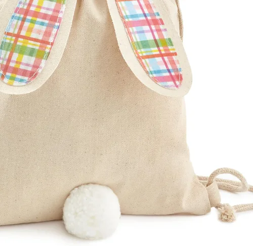Vista 6 de Hallmark Bolsa de regalo reutilizable de lona de conejo de Pascua con cordón (cuadros de primavera) para caza de huevos de Pascua