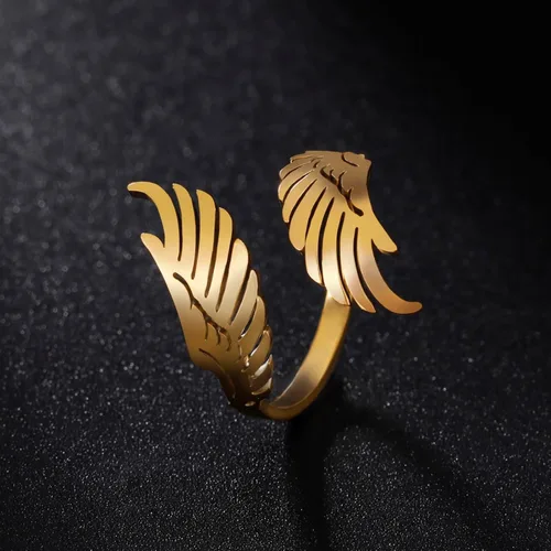 Vista 2 de Dreamtimes Open Ring with Flying Angel Wings for Women and Men Adjustable Stainless Steel Ring Hip Hop Punk Ring