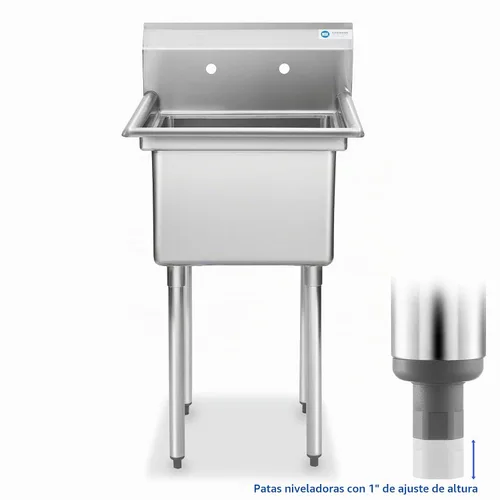 Vista 2 de GRIDMANN Fregadero y preparador de cocina comercial de acero inoxidable de 23.5" de ancho, 1 compartimento, certificado NSF, con recipiente de 18" x