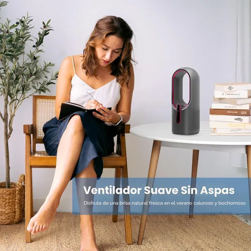 Vista 5 de KONSIDEN Ventilador de escritorio sin aspas, ventilador de oficina de 11.8 pulgadas, pequeño, silencioso, ajuste de 3 velocidades, control táctil
