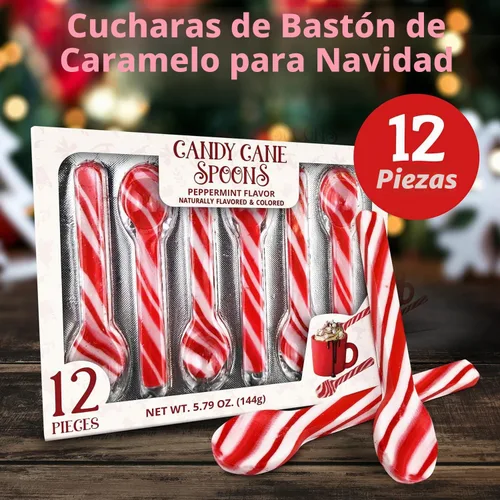 Vista 4 de Cucharas de bastón de caramelo de menta, sin colorantes, paquete de 12 cucharas de chocolate caliente con sabor a menta de Navidad envueltas