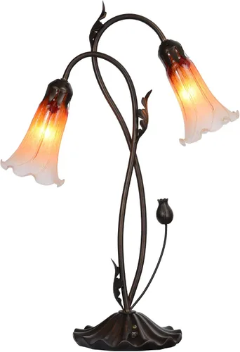 Vista 8 de Bieye L10849 Lámpara de mesa de acento de vidrio soplado con flor de lirio para decoración de sala de estar/dormitorio (1 luz, púrpura)