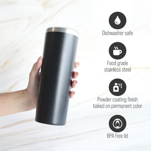 Vista 5 de Vaso aislado personalizado de 20 onzas con tapa, termo personalizado con recubrimiento de polvo de metal delgado para mujeres y hombres, regalo