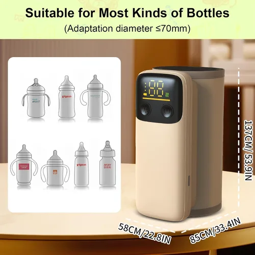 Vista 5 de Calentador de botellas portátil para viajes, calentamiento rápido, calentador de botellas de viaje con pantalla de temperatura alimentado por