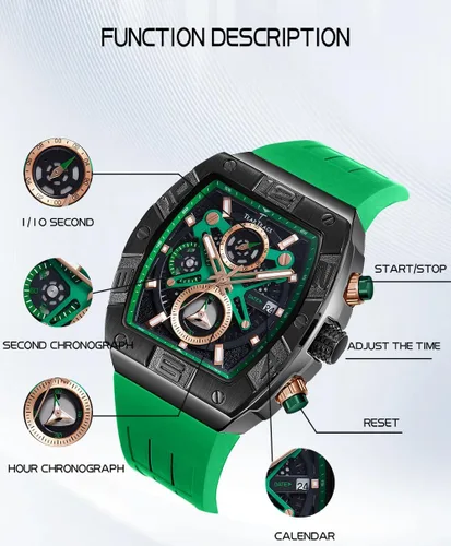 Vista 4 de Mens Watches Analog Waterproof Fashion Date Wrist Watch, Skeleton Tonneau Watches for Men with Chronograph,Ideal for Sports Enthusiasts & Daily Wear