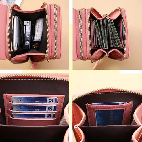 Vista 3 de Bolsa de cuero antirrobo, pequeña bolsa cruzada para teléfono celular para mujer con pantalla táctil