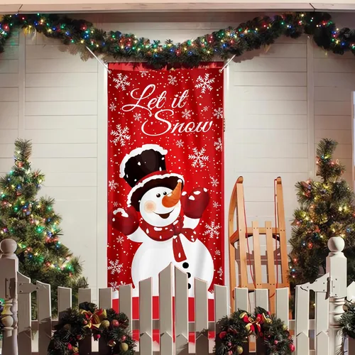 Vista 6 de Augisteen Cartel de Navidad para puerta de muñeco de nieve, letrero de Navidad para puerta delantera, porche, muñeco de nieve, fotografía, telón
