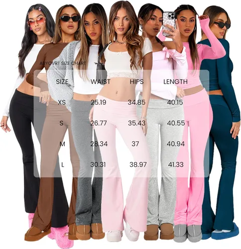 Vista 7 de ABYOVRT Leggings acampanados para mujer, cintura elástica doblada, pantalones de yoga para entrenamiento, pantalones casuales ajustados con corte