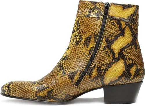 Vista 8 de Club Cubano EMMANUEL Botas de tacón cubano de piel con estampado de serpiente color amarillo