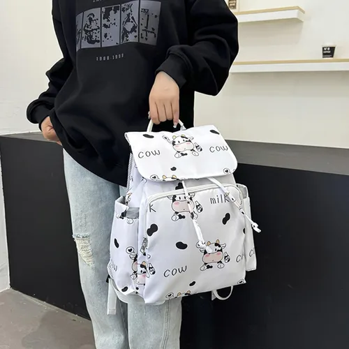 Vista 6 de Bolsa organizadora de pañales compacta con asa de fácil transporte, correa ajustable, mochila multiusos para madres ocupadas, estampado de oso