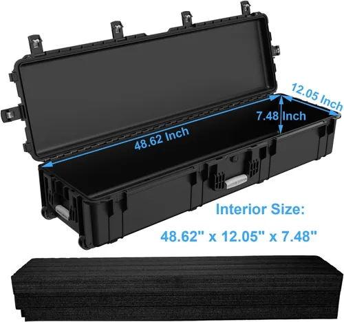 Vista 2 de Regetek Funda impermeable con ruedas de 53.5 x 16.5 x 10.5 pulgadas, con espuma/ruedas/3 asas grandes para cámara, herramienta, equipo, IP67, a