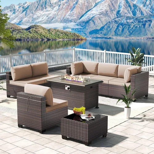Vista 50 de Kullavik - Juego de muebles para exterior de 6 piezas con sofá modular de ratán de polietileno, color negro